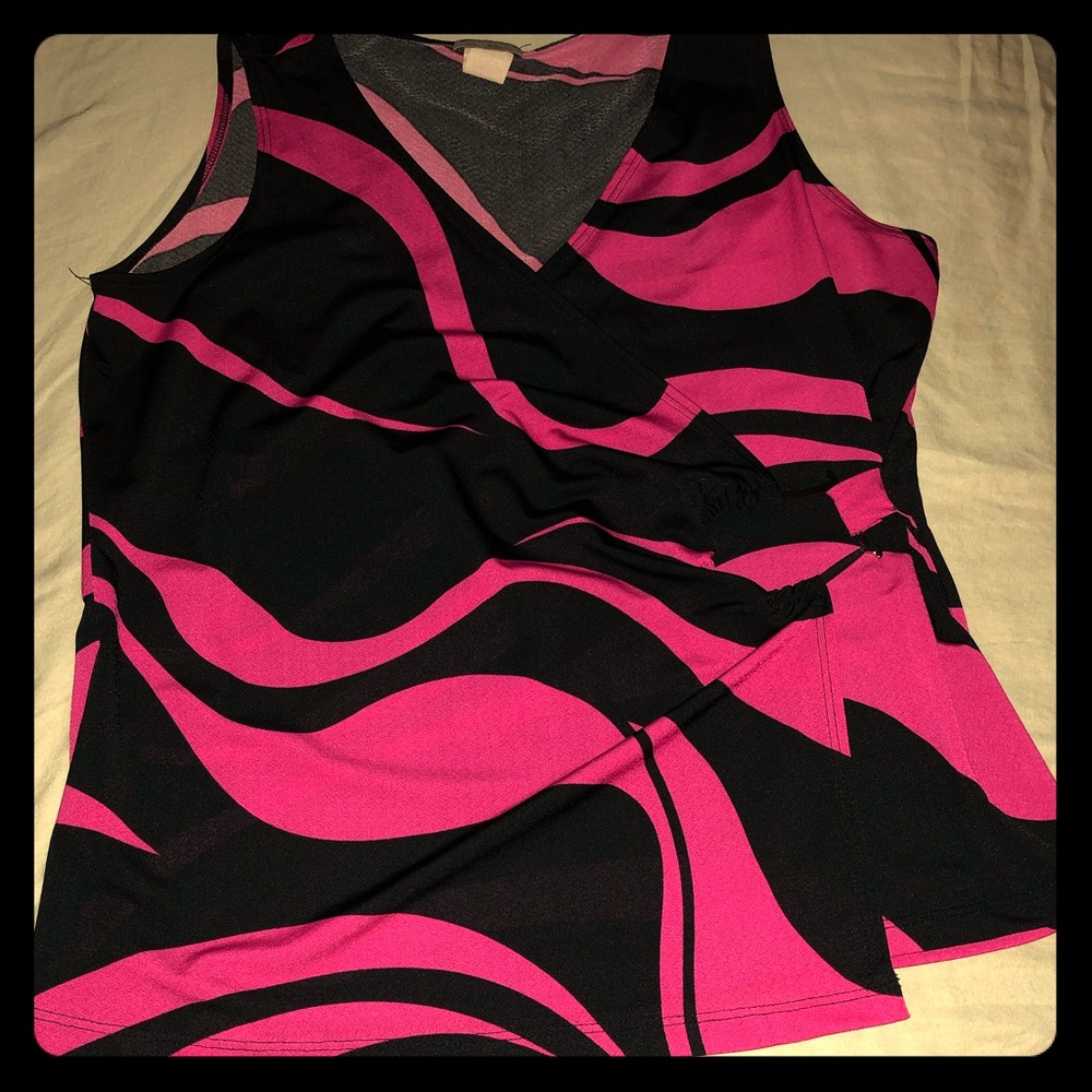 Hot pink and black deep V tank